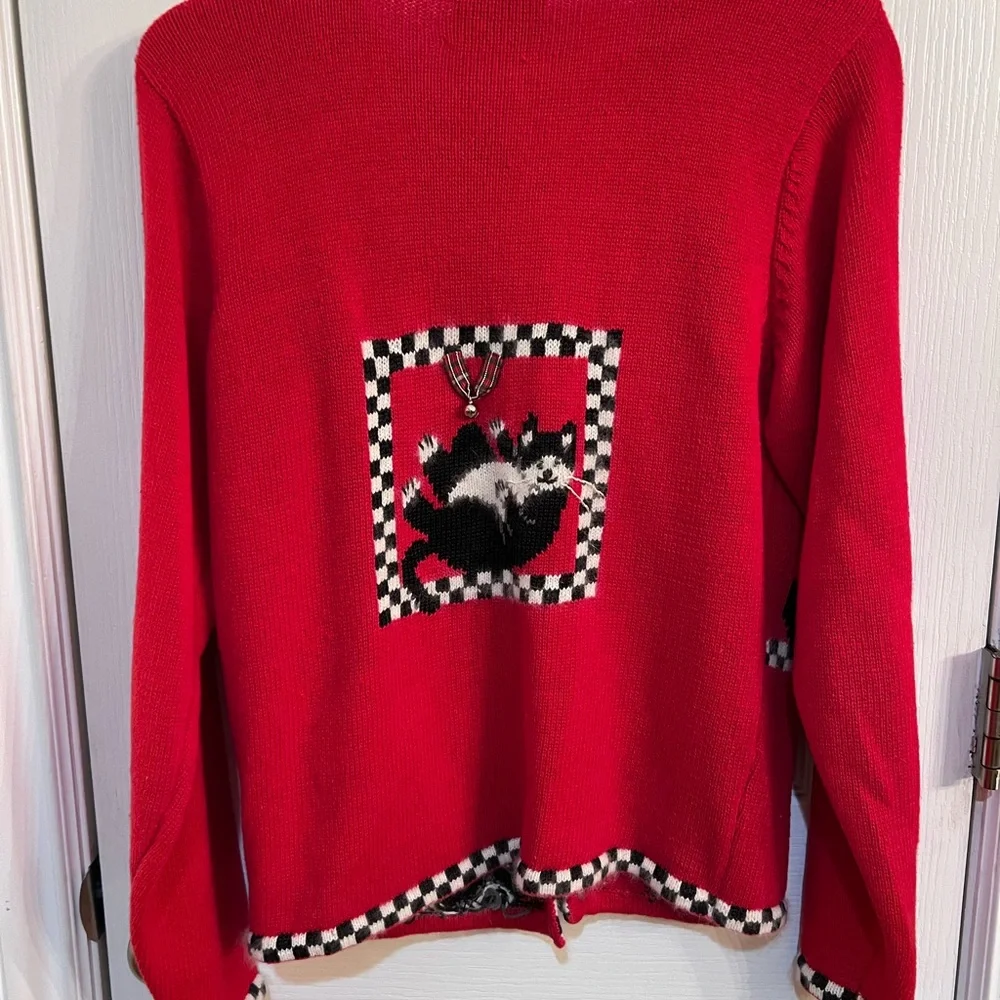 Susan Bristol Red Cat Pattern Cardigan - Picture 2 of 2